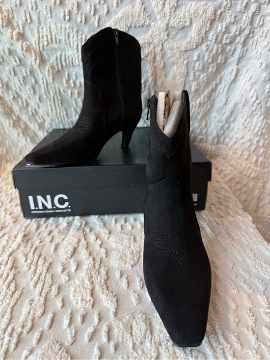 INC International Concepts Shoes - INC International Concepts Black Suede Pointed Ankle Booties with Side Zip #728